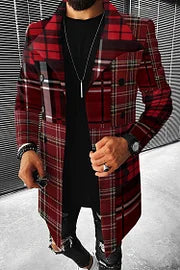 Fashion Patchwork Red Check Casual Coat - DUVAL