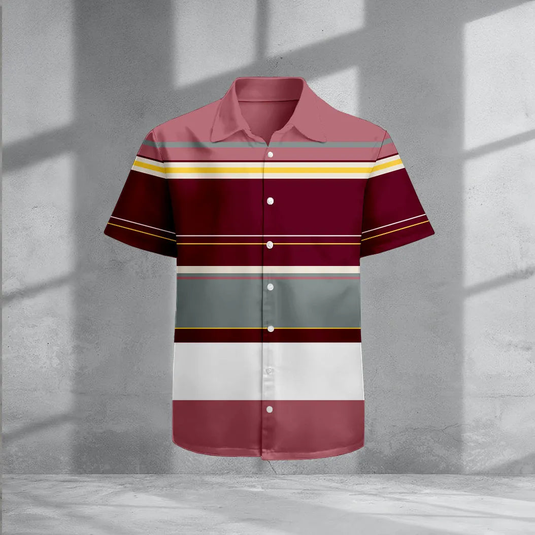 Geometric Polo Button Print Short-Sleeve Shirt - DUVAL