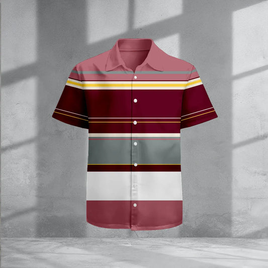 Geometric Polo Button Print Short-Sleeve Shirt - DUVAL