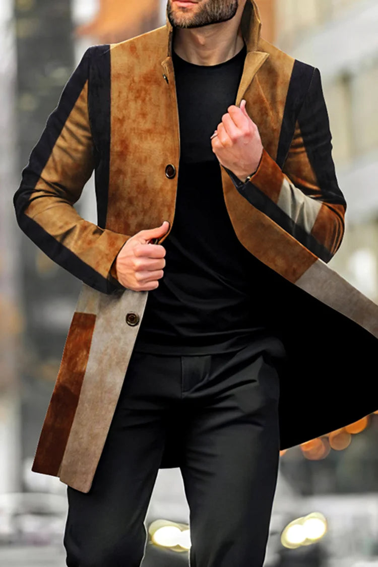 Retro Fashion Khaki Geometric Coat - DUVAL