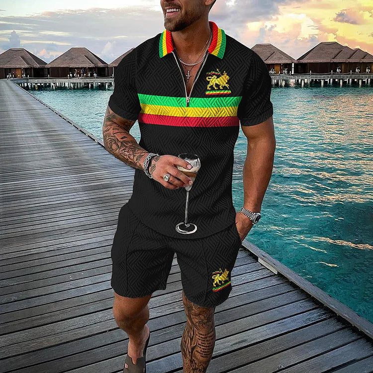 Juneteenth Stripes Rasta Lion Polo Shirt And Shorts Co-Ord – DUVAL