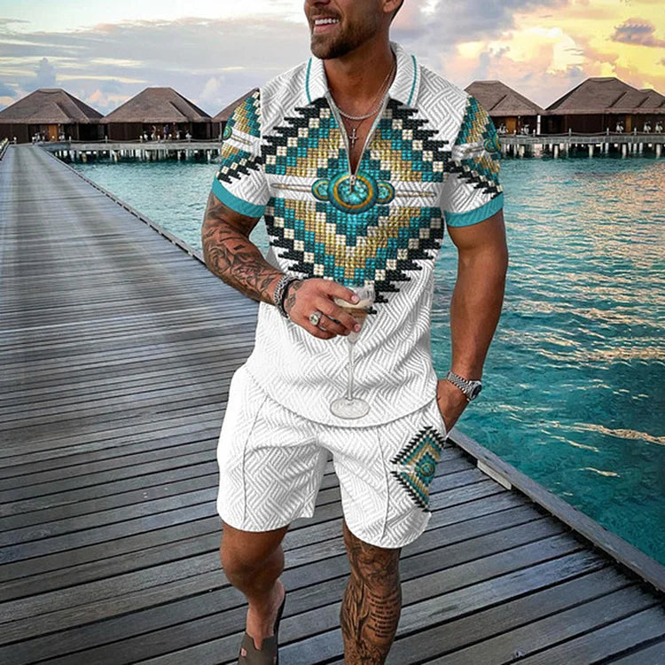 Native American Beadwork Polo Shirt And Shorts Co-Ord - DUVAL