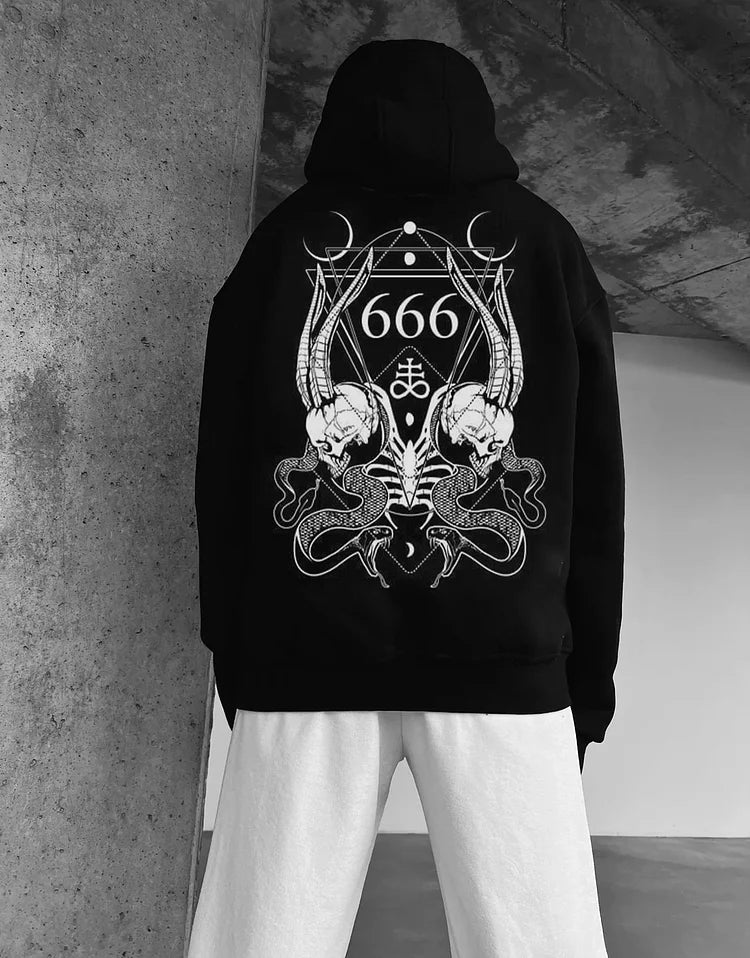Satan Goat Demon Totem Print Pullover Sweatshirt - DUVAL