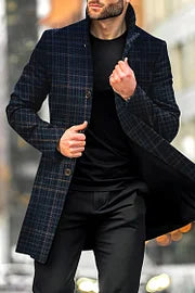 Fashion British Plaid Gradient Navy Coat - DUVAL
