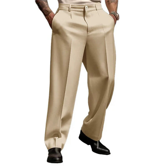 Business Solid Color Slant Pockets Straight-Leg Suit Pants