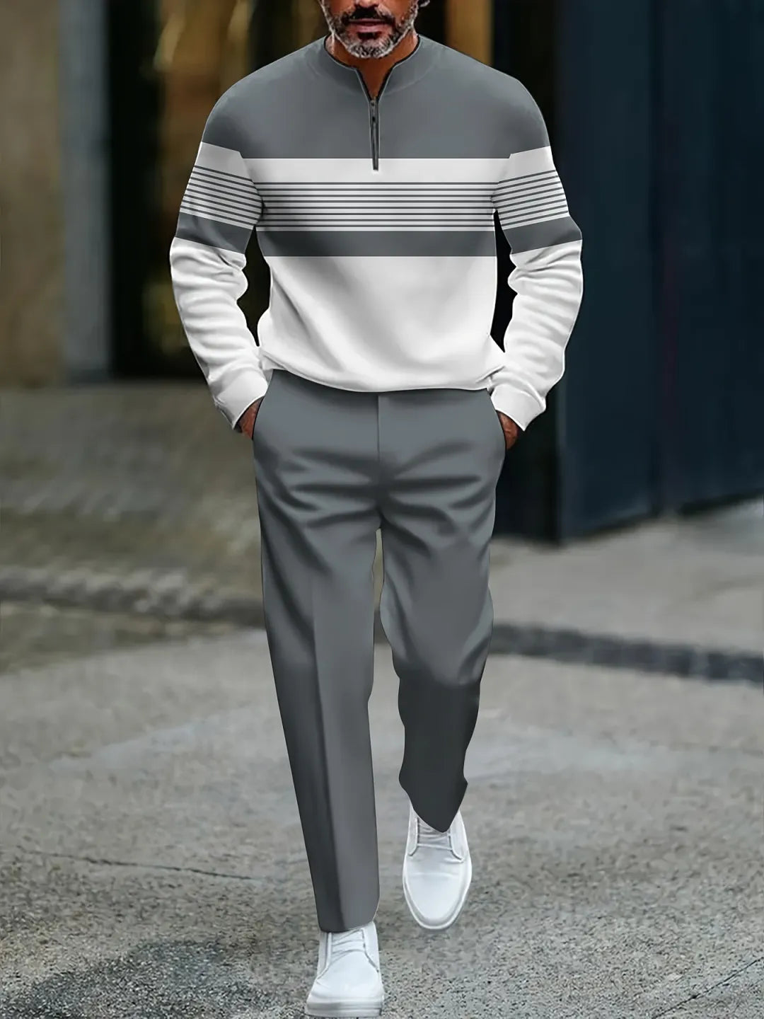 Quarter Zip Sweater & Trousers Two-Piece Set - DUVAL