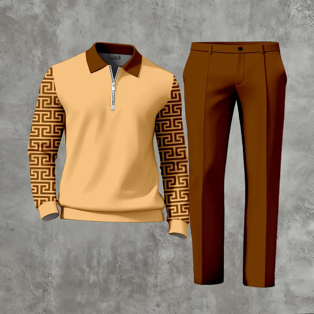 Long Sleeved Casual Quarter Zip Two-Piece Set - DUVAL
