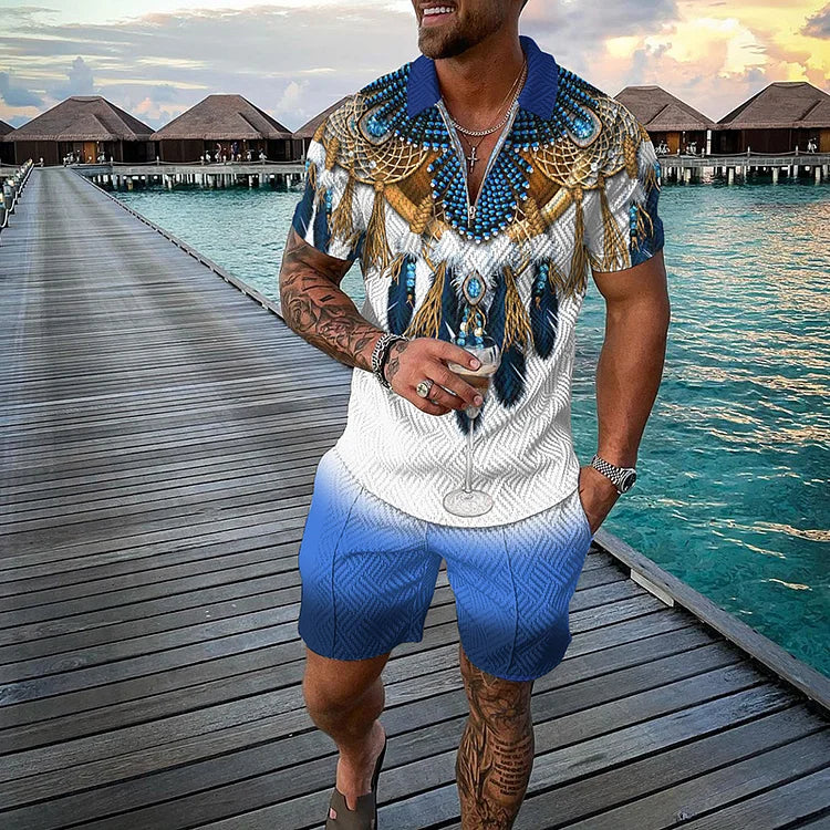 Native American Steller's Jay Polo Shirt And Shorts Co-Ord - DUVAL