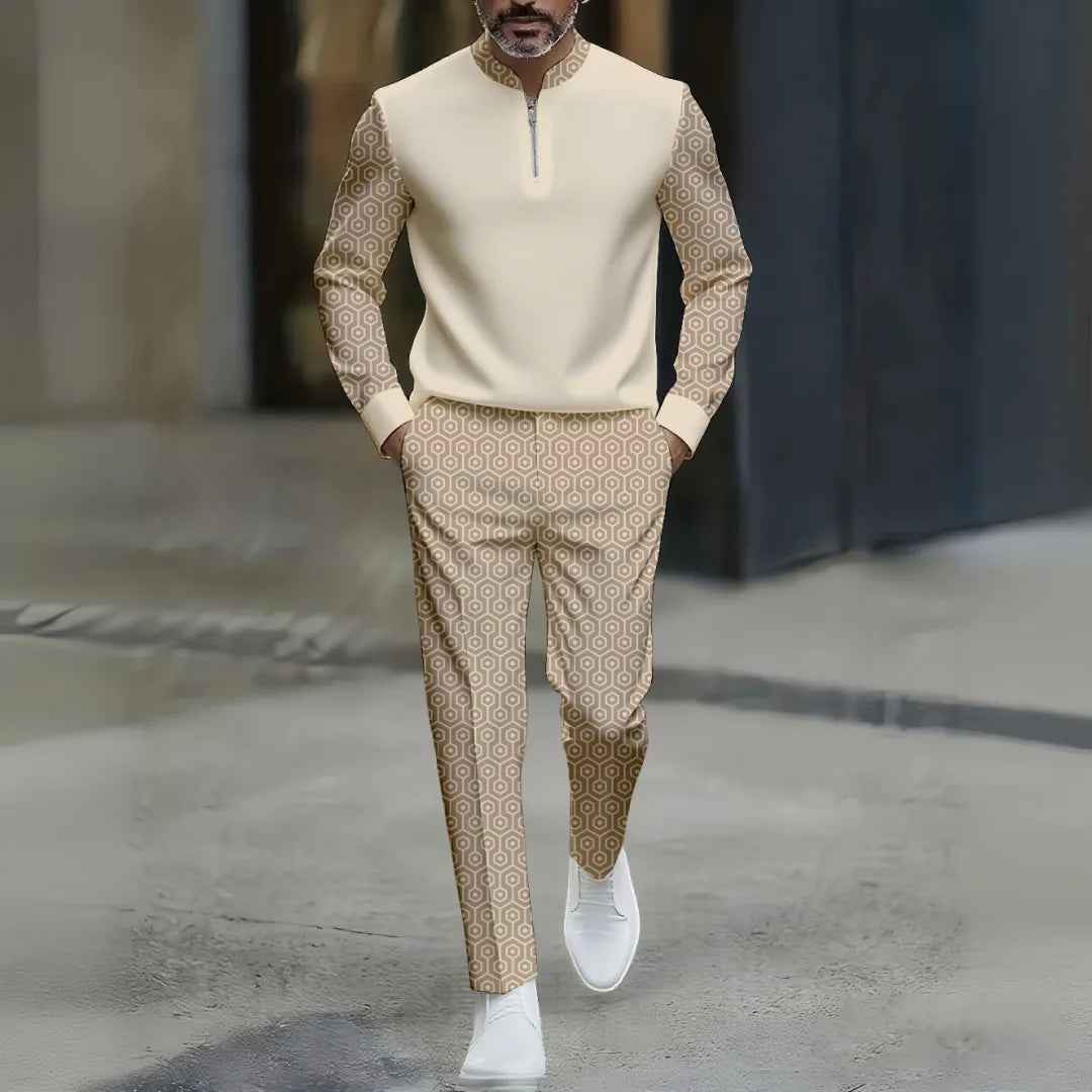 Quarter Zip Sweater & Trousers Two-Piece Set - DUVAL