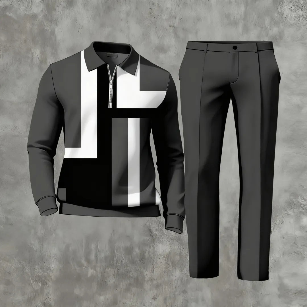 Long Sleeved Casual Quarter Zip Two-Piece Set - DUVAL