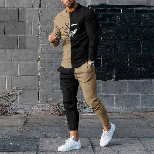 Stylish Asymmetrical Black Khaki Smiley Face T-Shirt And Pants Co-Ord