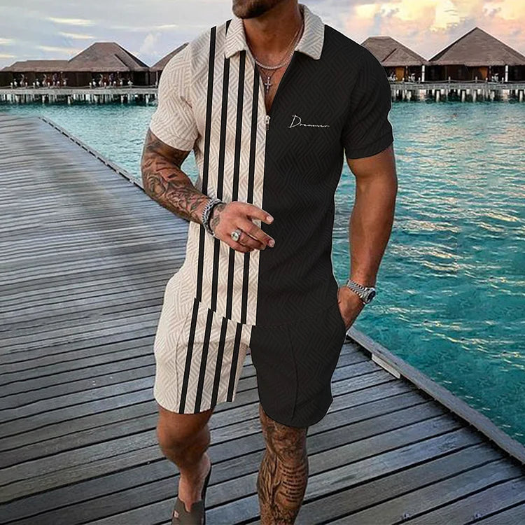 Black Stripes Duval Polo Shirt And Shorts Co-Ord - DUVAL