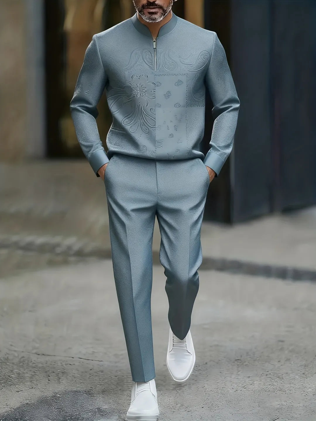 Quarter Zip Sweater & Trousers Two-Piece Set - DUVAL
