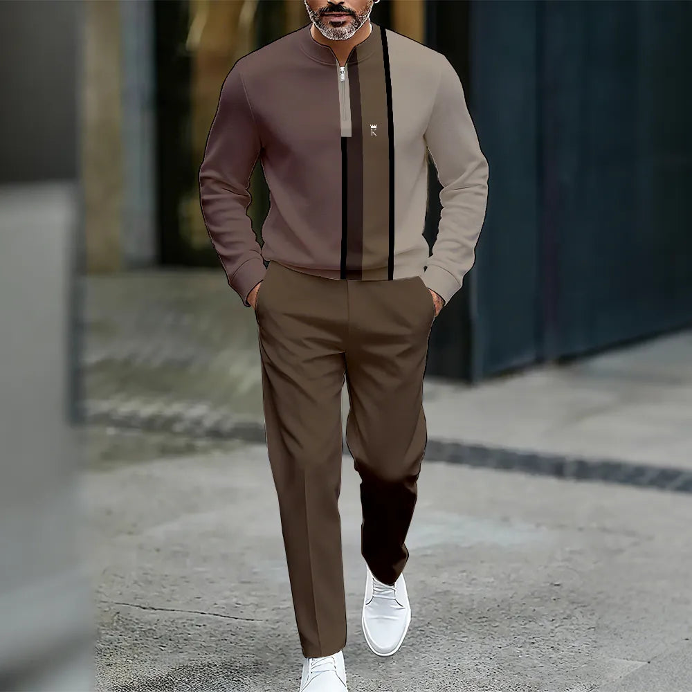 Quarter Zip Sweater & Trousers Two-Piece Set - DUVAL