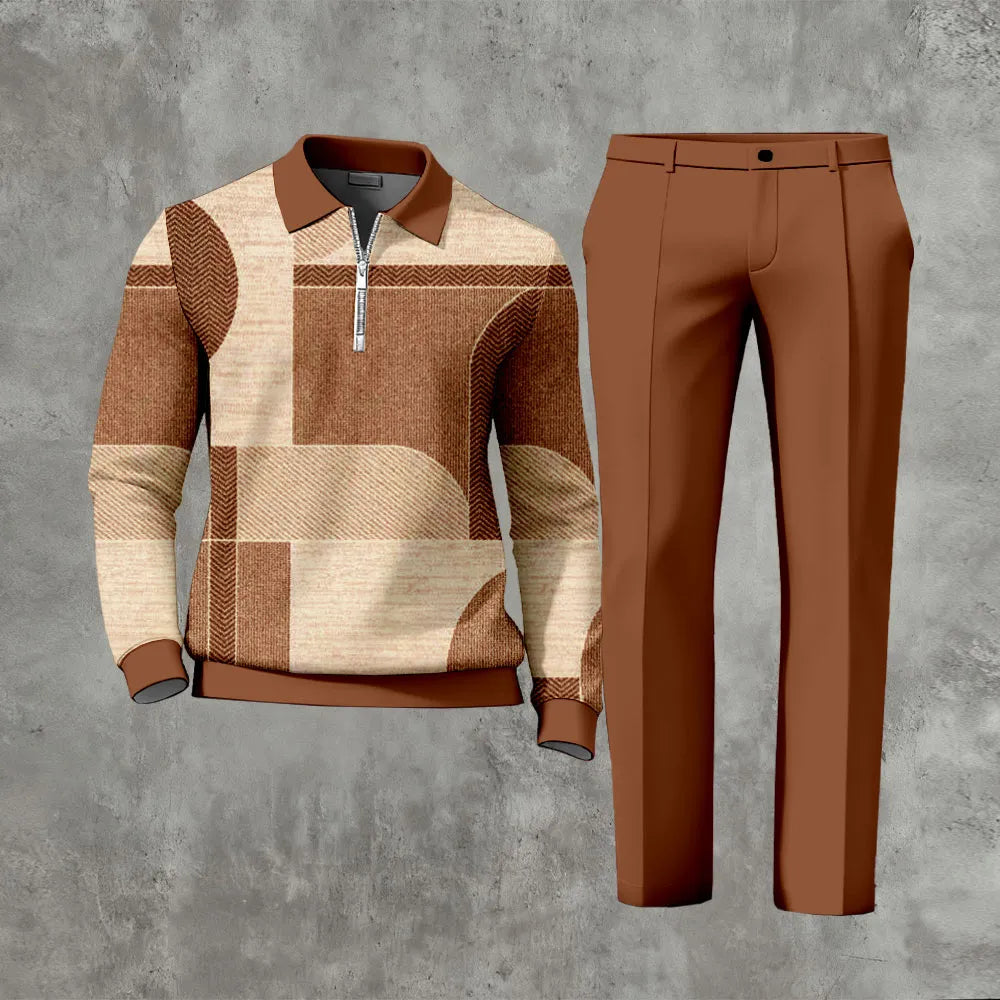 Long Sleeved Casual Quarter Zip Two-Piece Set - DUVAL