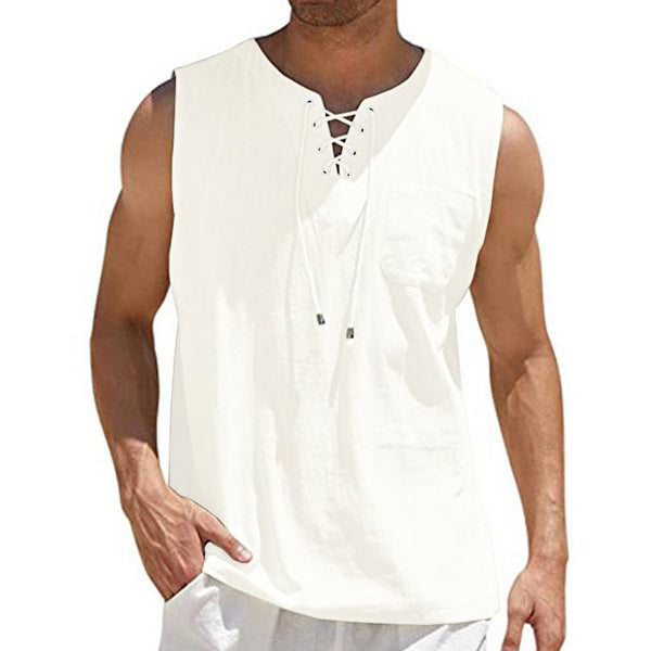 men's-linen-loose-lace-up-sleeveless-tank-top