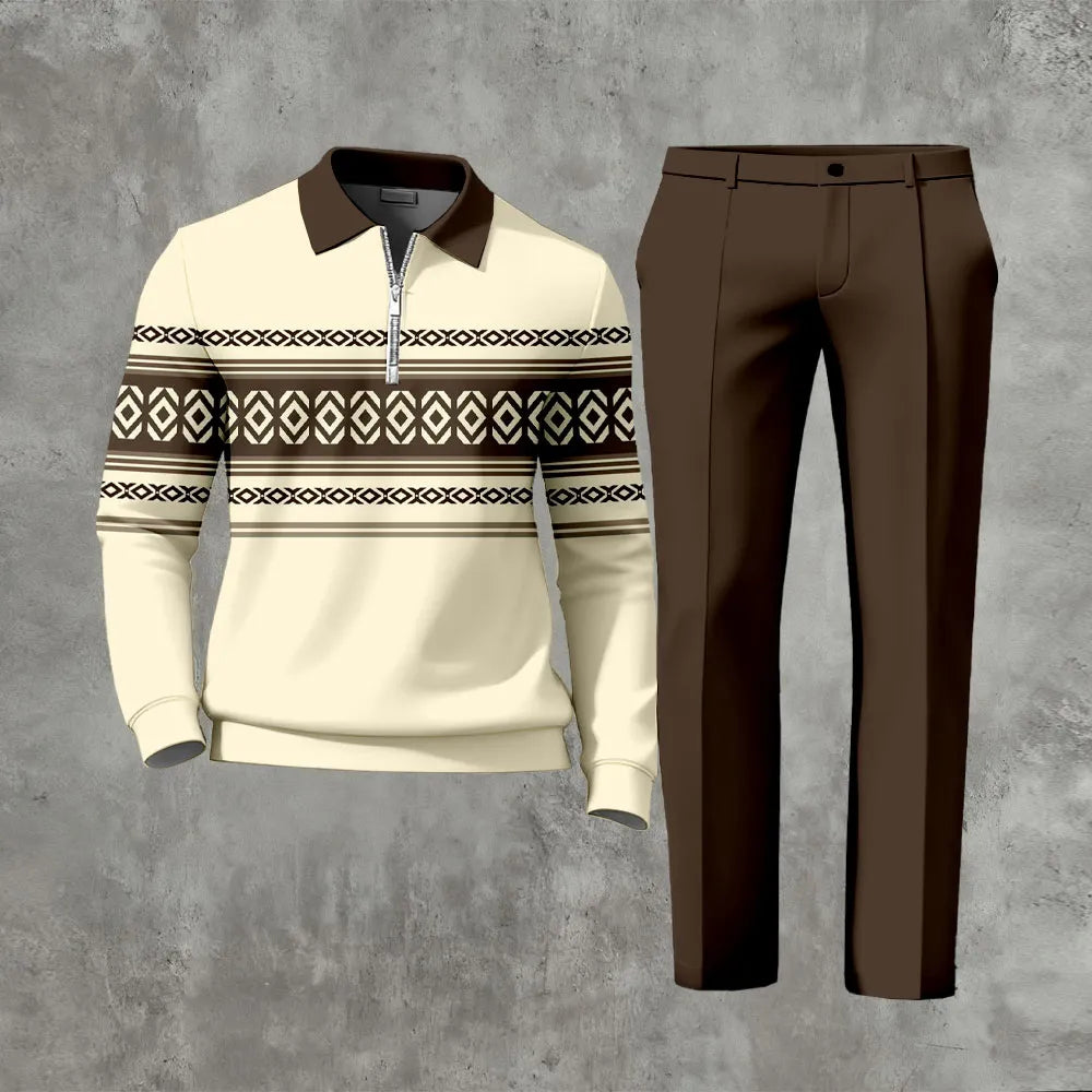 Long Sleeved Casual Quarter Zip Two-Piece Set - DUVAL