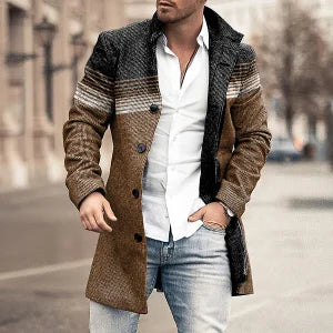 Casual Color Block Striped Khaki Print Coat - DUVAL