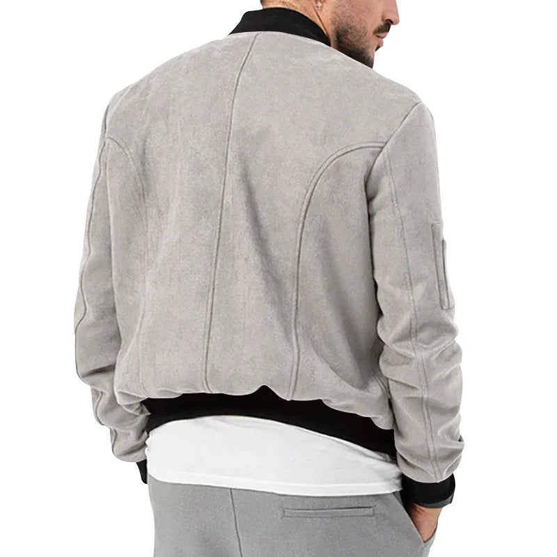 Suede Stand Collar Button Jacket - DUVAL