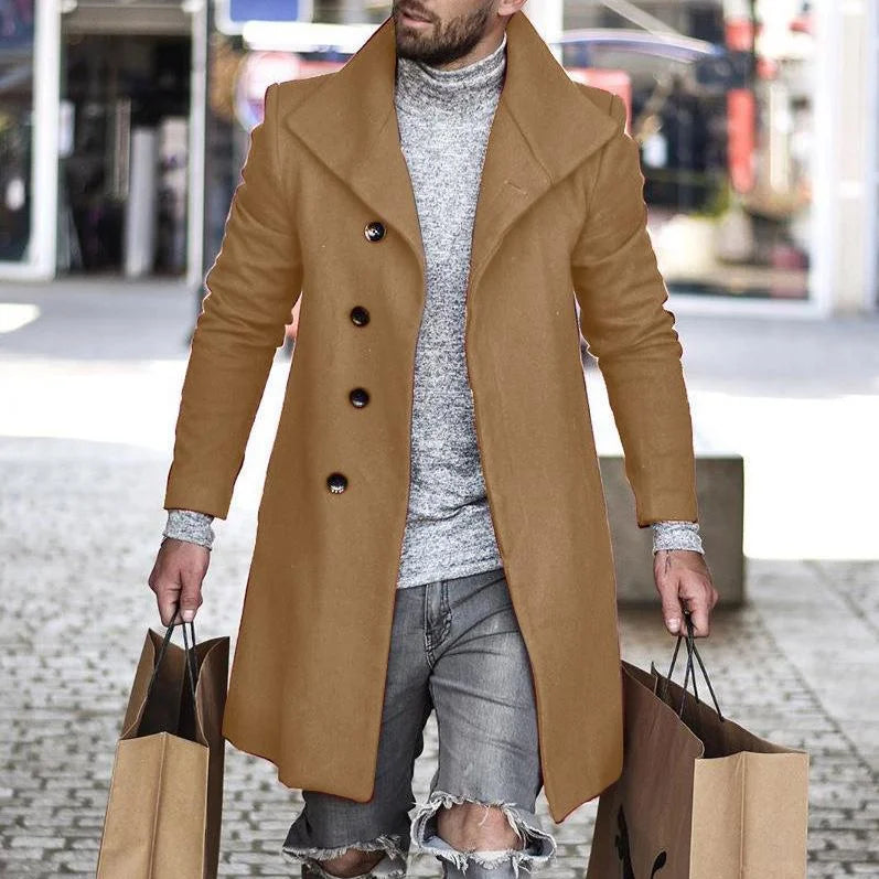 Breasted Lapel Winter Woolen Coat - DUVAL