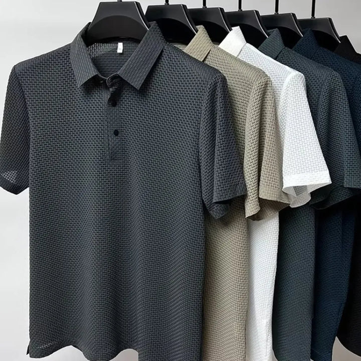 Breathable Button Short Sleeve Solid Polo Shirt - DUVAL