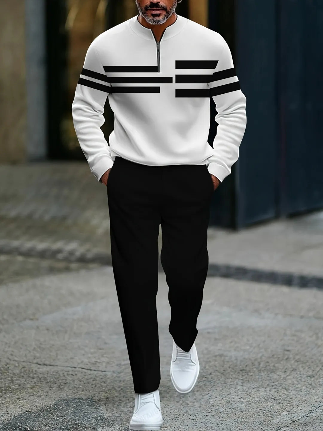 Quarter Zip Sweater & Trousers Two-Piece Set - DUVAL