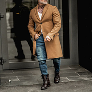 Solid Color  Lapel Mid Length Woolen Coat - DUVAL