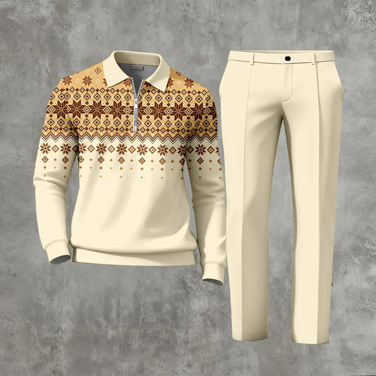 Long Sleeved Casual Quarter Zip Two-Piece Set