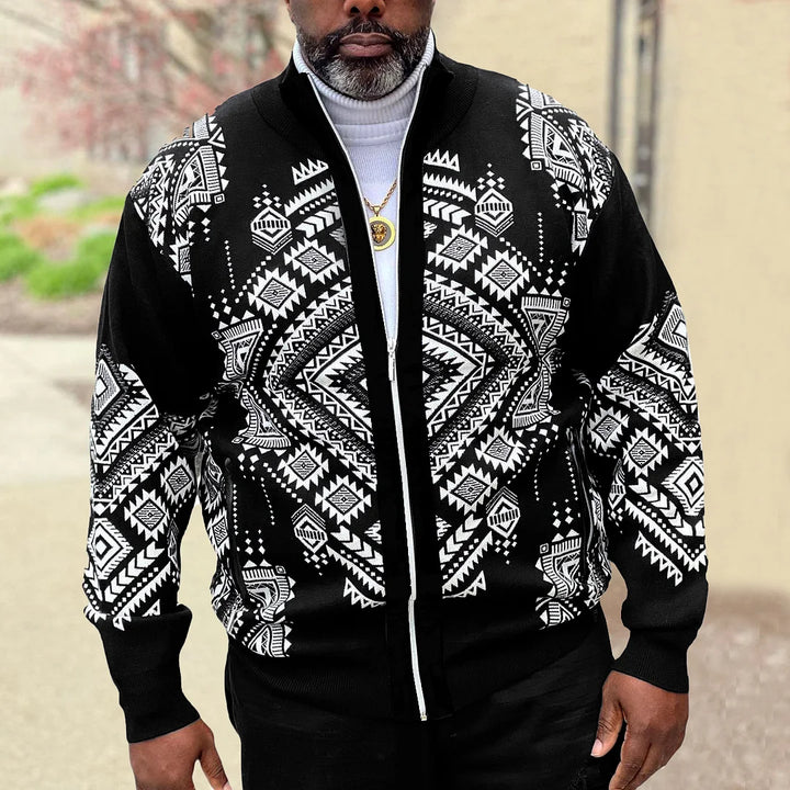 Fashion Geometric Print Baseball Jacket - DUVAL