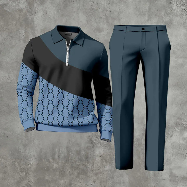 Long Sleeved Casual Quarter Zip Two-Piece Set - DUVAL