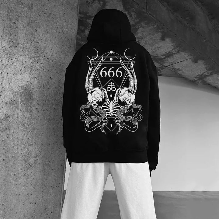 Satan Goat Demon Totem Print Pullover Sweatshirt - DUVAL