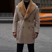 Beige Belt Eco Fur Long Coat - DUVAL