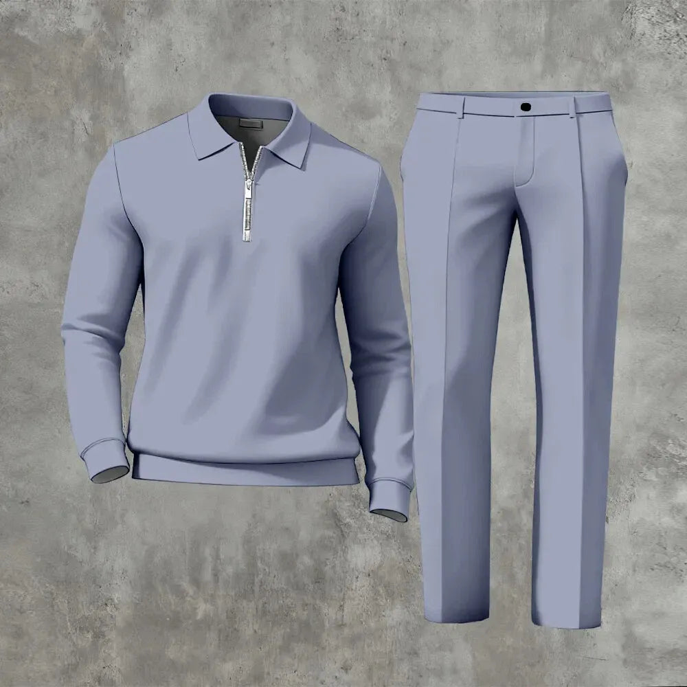 Long Sleeved Casual Quarter Zip Two-Piece Set - DUVAL