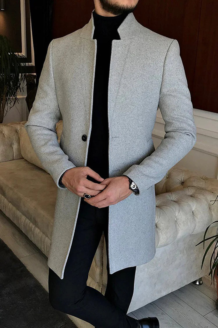 Solid Fitting Stand Collar Woolen Coat - DUVAL