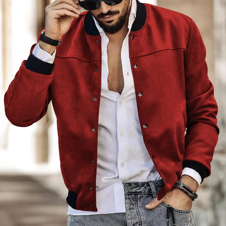 Suede Stand Collar Button Jacket - DUVAL