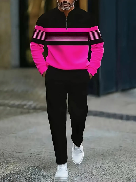 Neck Zipper Long Sleeved Trousers Two-Piece Set