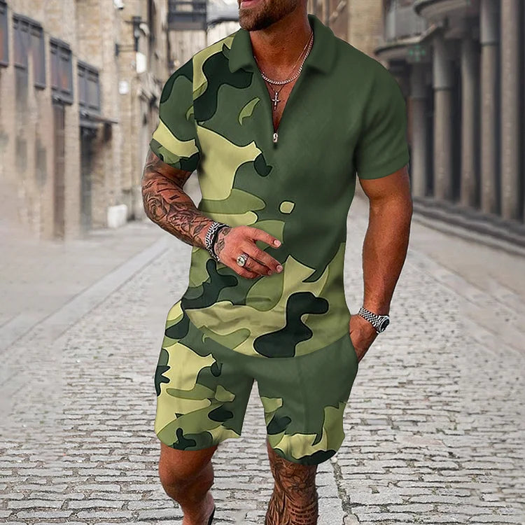 Camouflage Elite Polo Shirt And Shorts Co-Ord