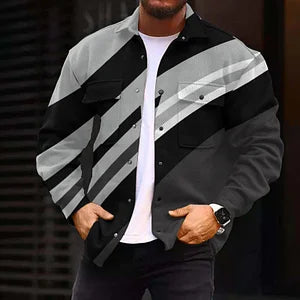 Color Stitching Print  Long Sleeve Shirts Jacket - DUVAL