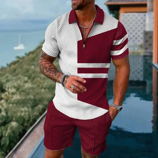 Polo Short Sleeve Zipper Two-Piece Set