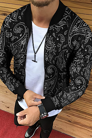 Vintage Dark Pattern Casual Stand Collar Jacket - DUVAL