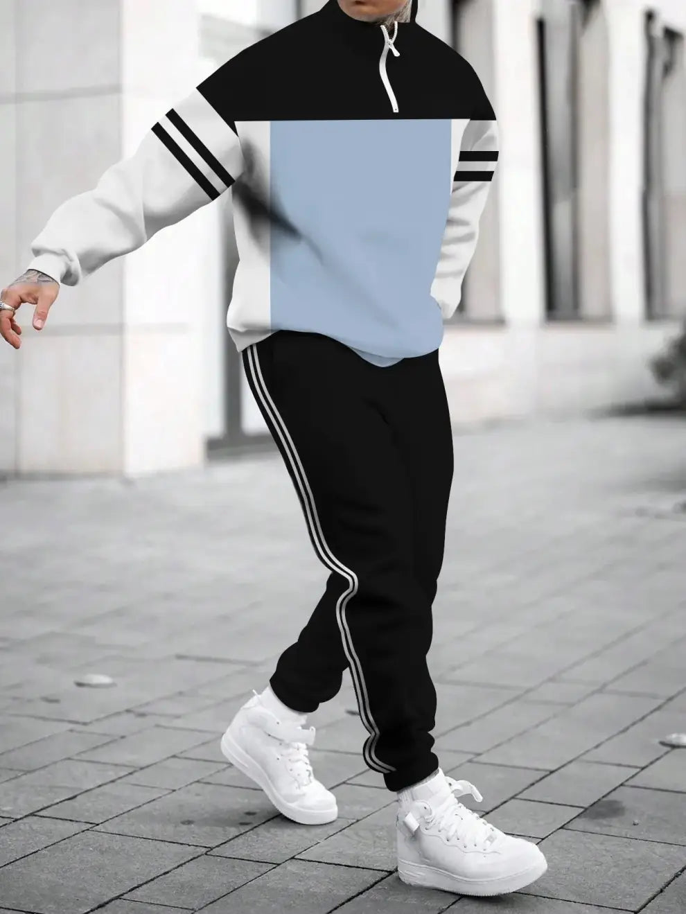 Relaxed Zipper Long Sleeve Two Piece Set - DUVAL