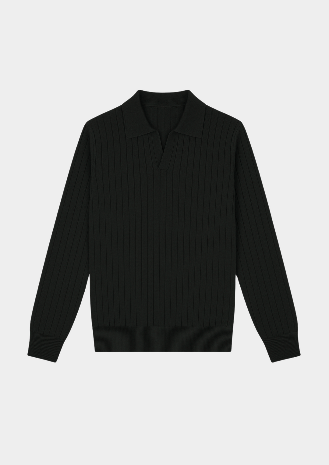 Black Buttonless Ribbed Polo
