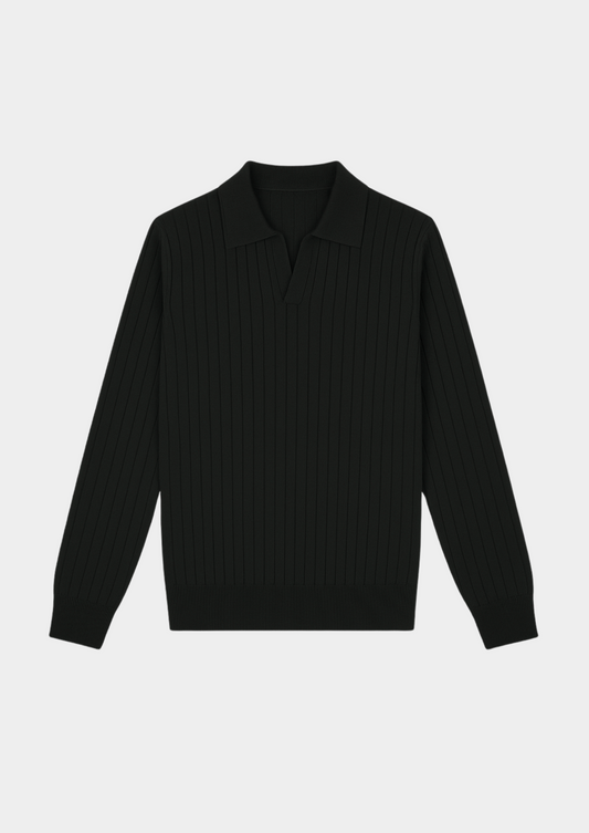 Black Buttonless Ribbed Polo
