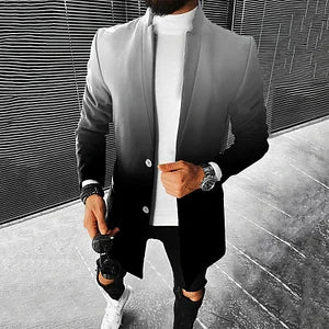 Fashionable Black And Grey Gradient Print Coat - DUVAL