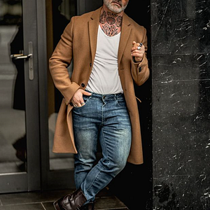 Solid Color  Lapel Mid Length Woolen Coat - DUVAL