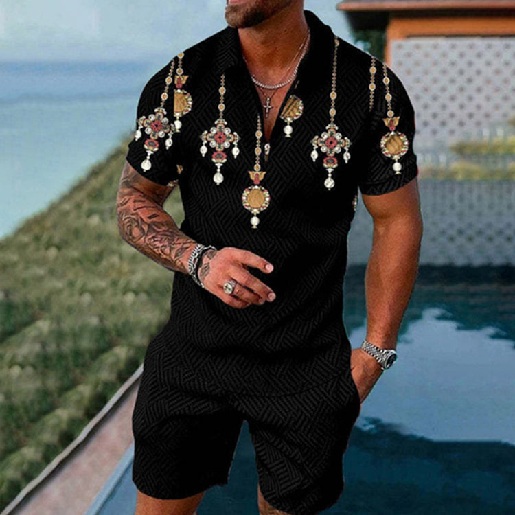 Gemstone Pendant Polo Shirt And Shorts Co-Ord - DUVAL