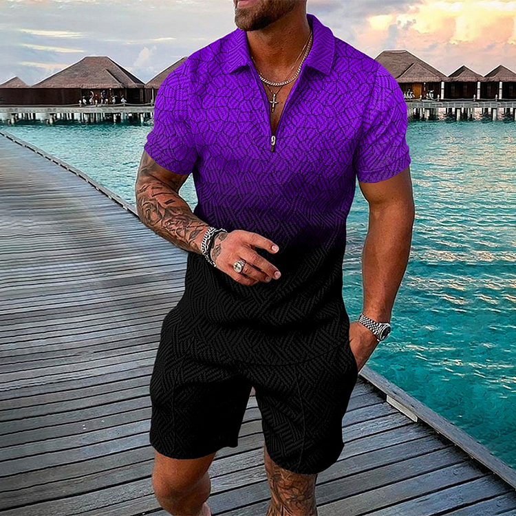 Purple Ocean Polo Shirt And Shorts Co-Ord - DUVAL