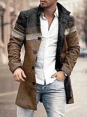Casual Color Block Striped Khaki Print Coat - DUVAL