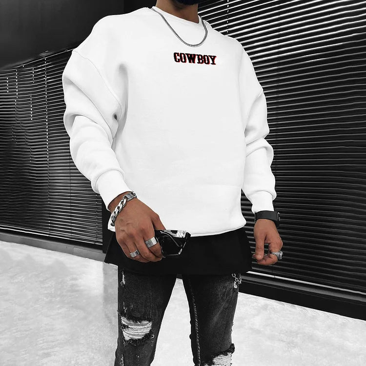 COWBOY PRINT CASUAL OVERSIZED CREW NECK PULLOVER SWEATSHIRT - DUVAL