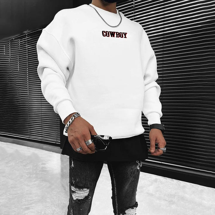 COWBOY PRINT CASUAL OVERSIZED CREW NECK PULLOVER SWEATSHIRT - DUVAL